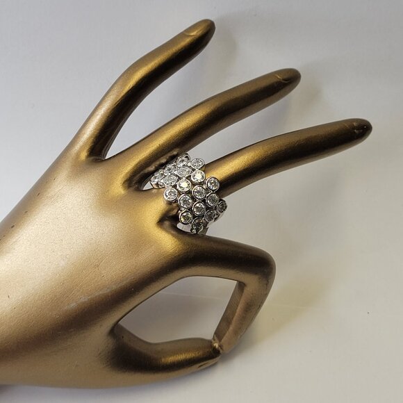 Clear Rhinestones Ring Size 9 Wide Band Silver Tone - Size 9 - Picture 5 of 14
